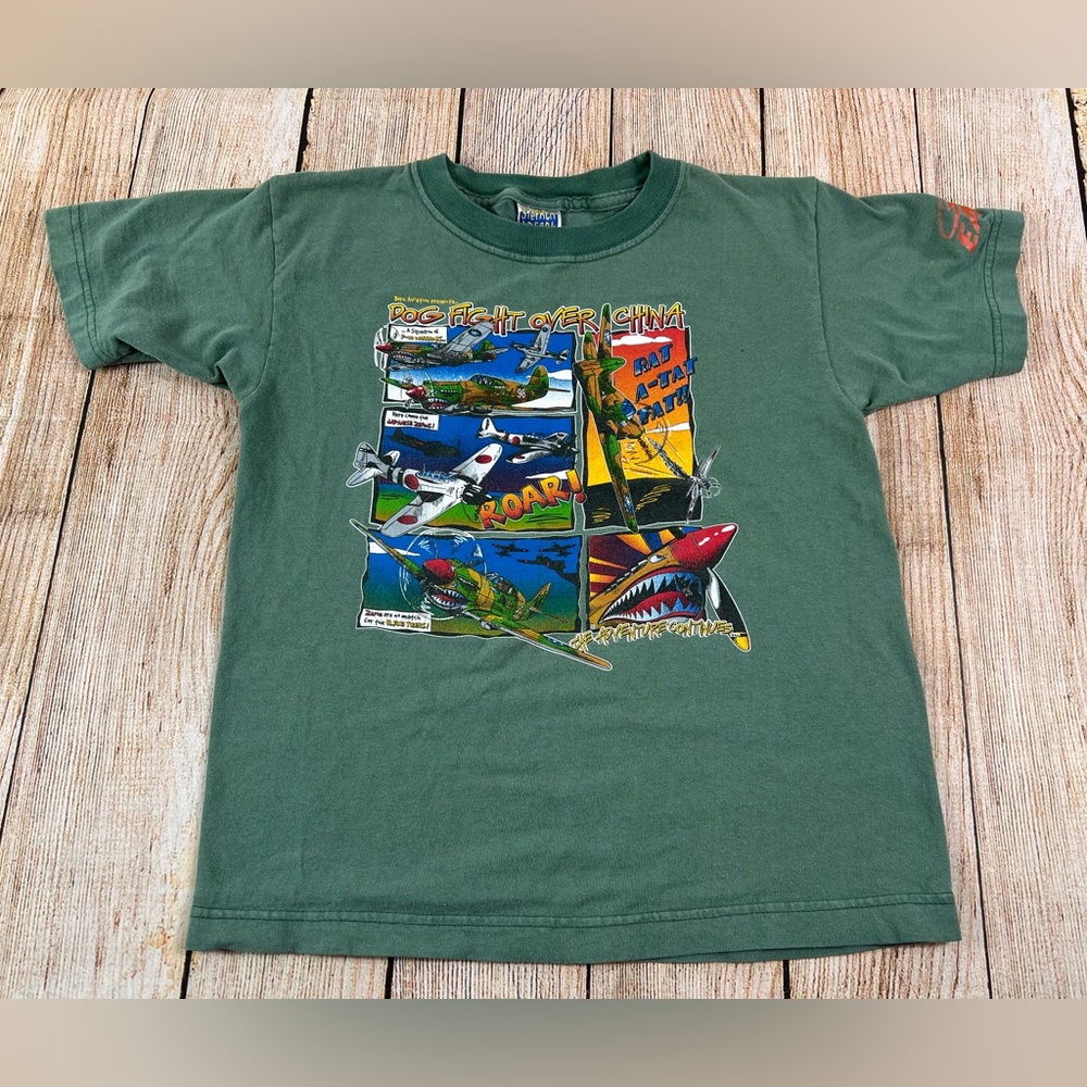 Vintage Stephen Joseph Dog Fight Over China Comic Style Warhawks T Shirt Youth
